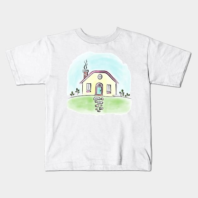 cottage house pastel doodle Kids T-Shirt by OddityArts